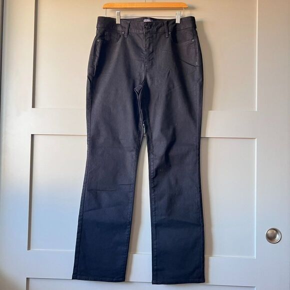 NYDJ Marilyn Straight Jeans Womens Sz 12 Black Denim Mid Rise Lift Tuck Stretch - Picture 1 of 15